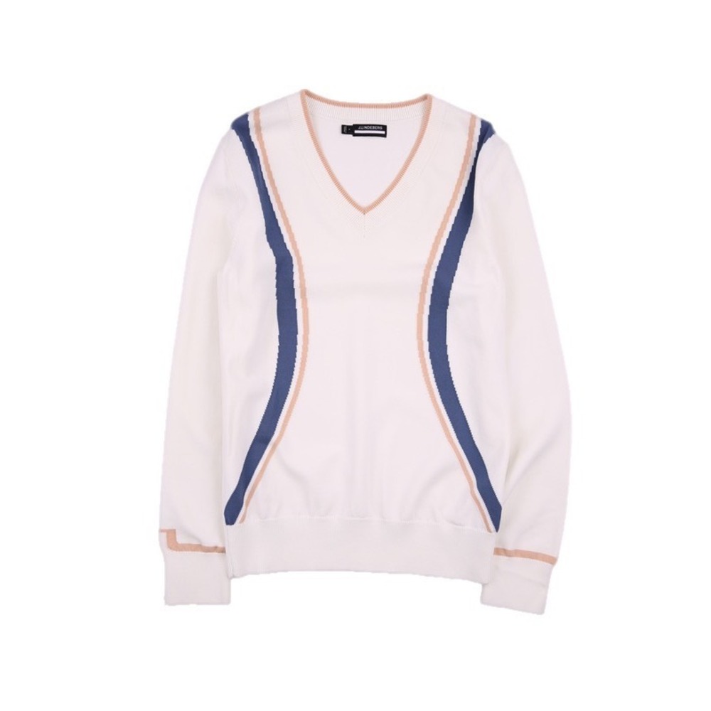 J.Lindeberg Bianca Golf Sweater White Navy Peach V-Neck GWKW04796 XL